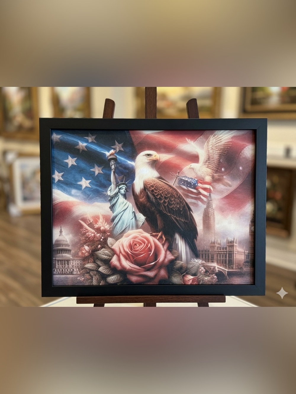 Patriotic Eagle & Rose Framed 8x10 Wall Art - Red, Blue